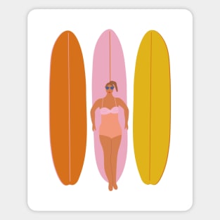 Girl and three surfboard Magnet